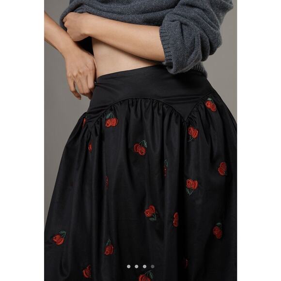 NWT Anthropologie Avec Les Filles Cherry Sequin Full Midi Skirt Black M - Picture 4 of 4